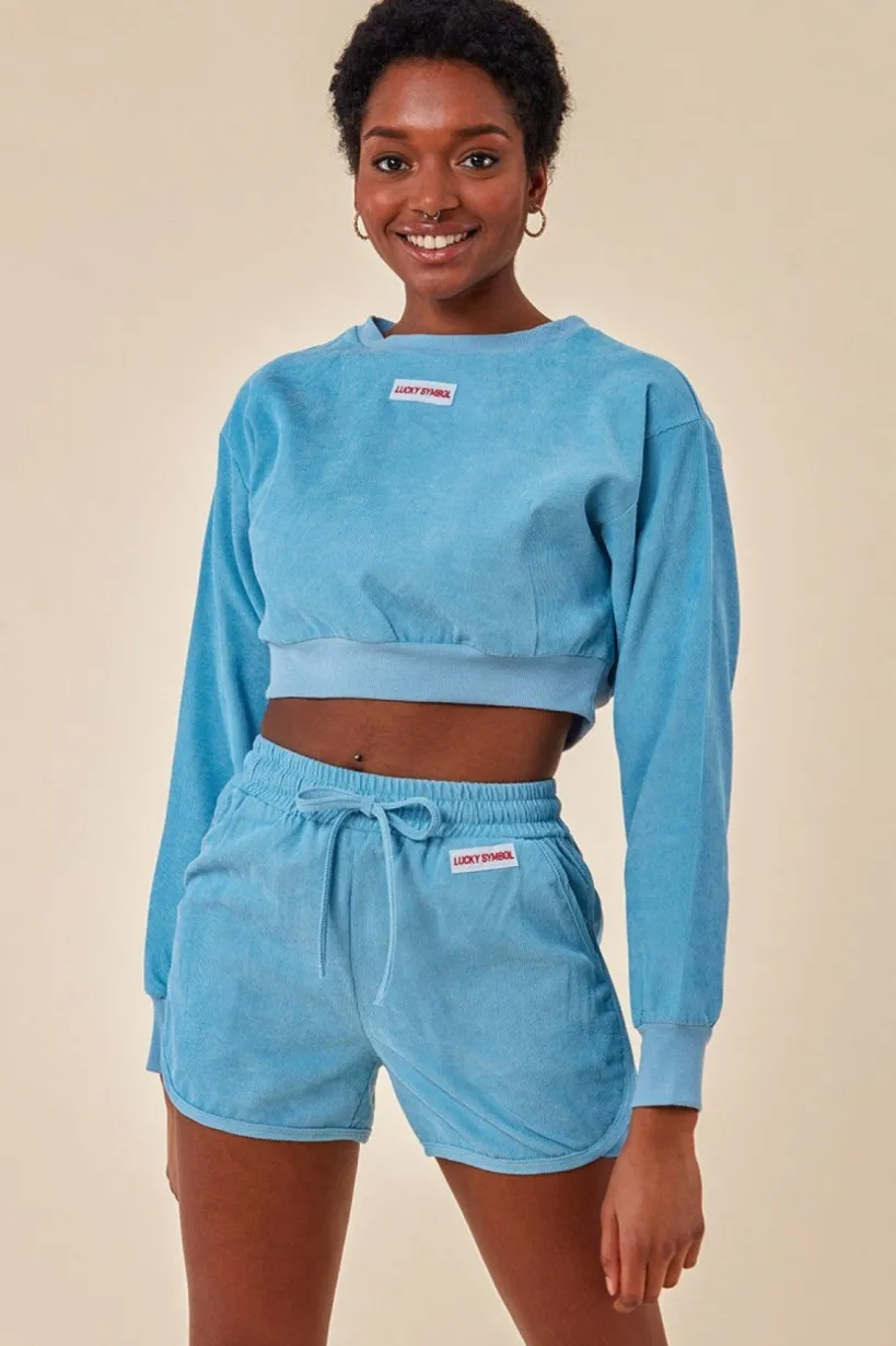 Oversized Cropped Jumper & Short Set - Blue by Cosmochic