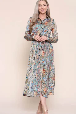 Paisley Maxi Dress Long Sleeve In Green by LOVE SUNSHINE