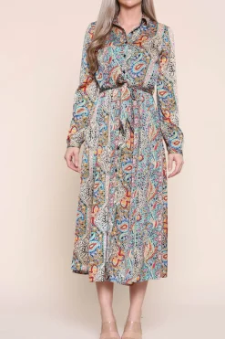 Paisley Maxi Dress Long Sleeve In Green by LOVE SUNSHINE