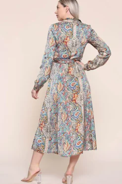 Paisley Maxi Dress Long Sleeve In Green by LOVE SUNSHINE