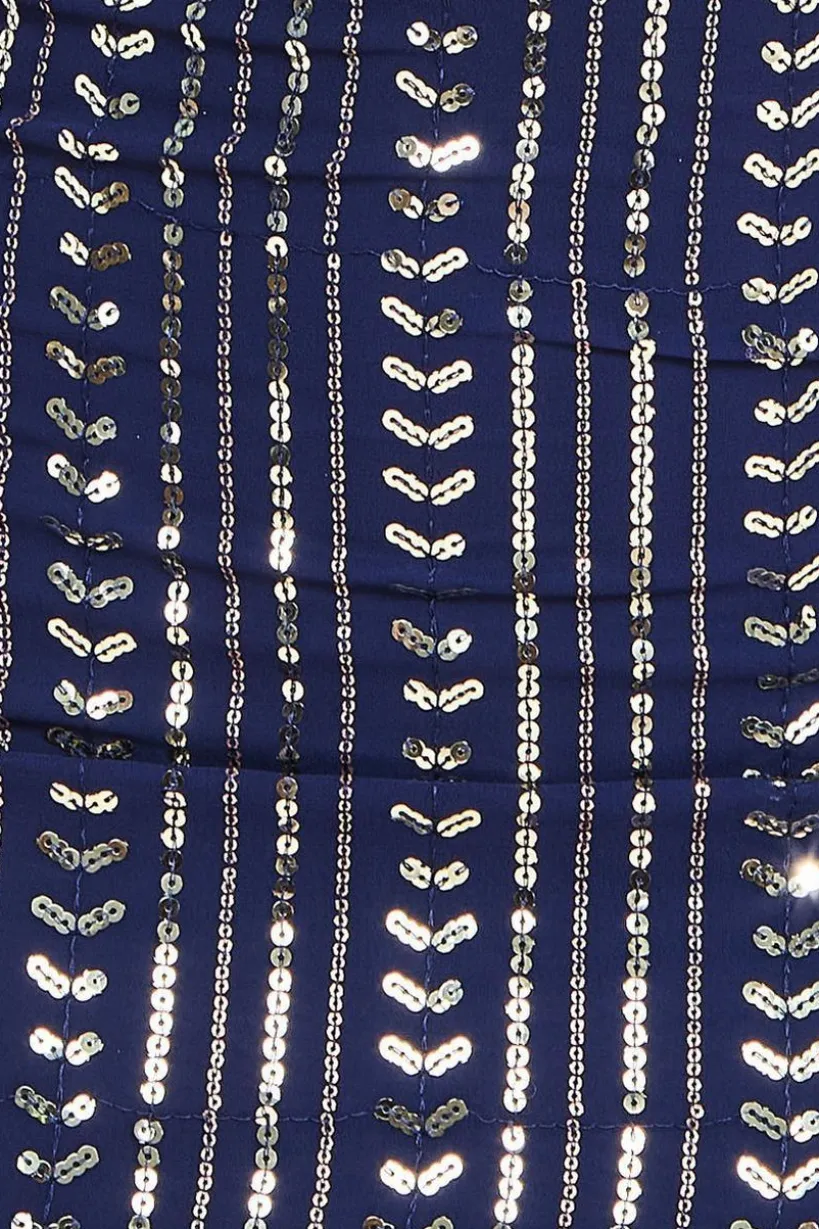 Patterned Sequin Cut Out Midi Dress - Navy by Goddiva