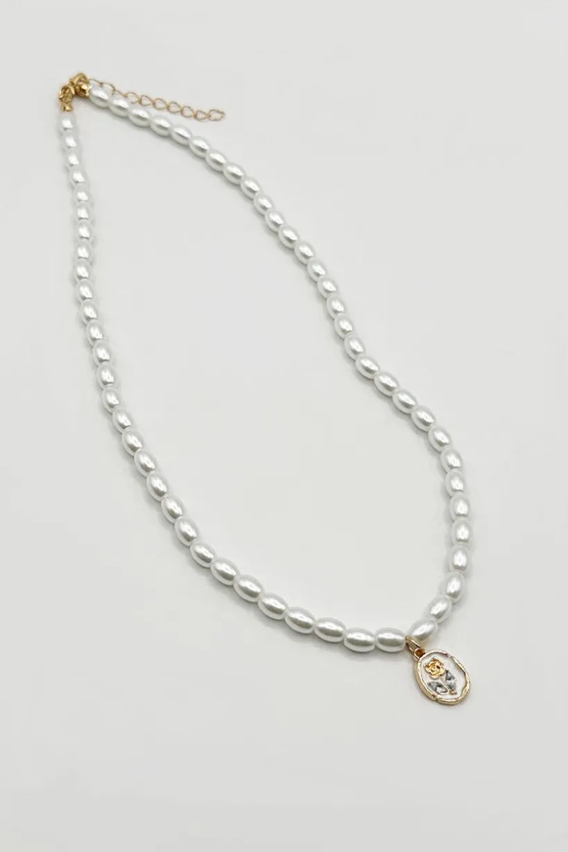 Pearl Chain Necklace With Gold Flower Pendant - Gift Boxed by SVNX