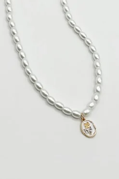 Pearl Chain Necklace With Gold Flower Pendant - Gift Boxed by SVNX
