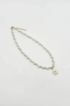 Pearl Chain Necklace With Camellia Pendant - Gift Boxed by SVNX