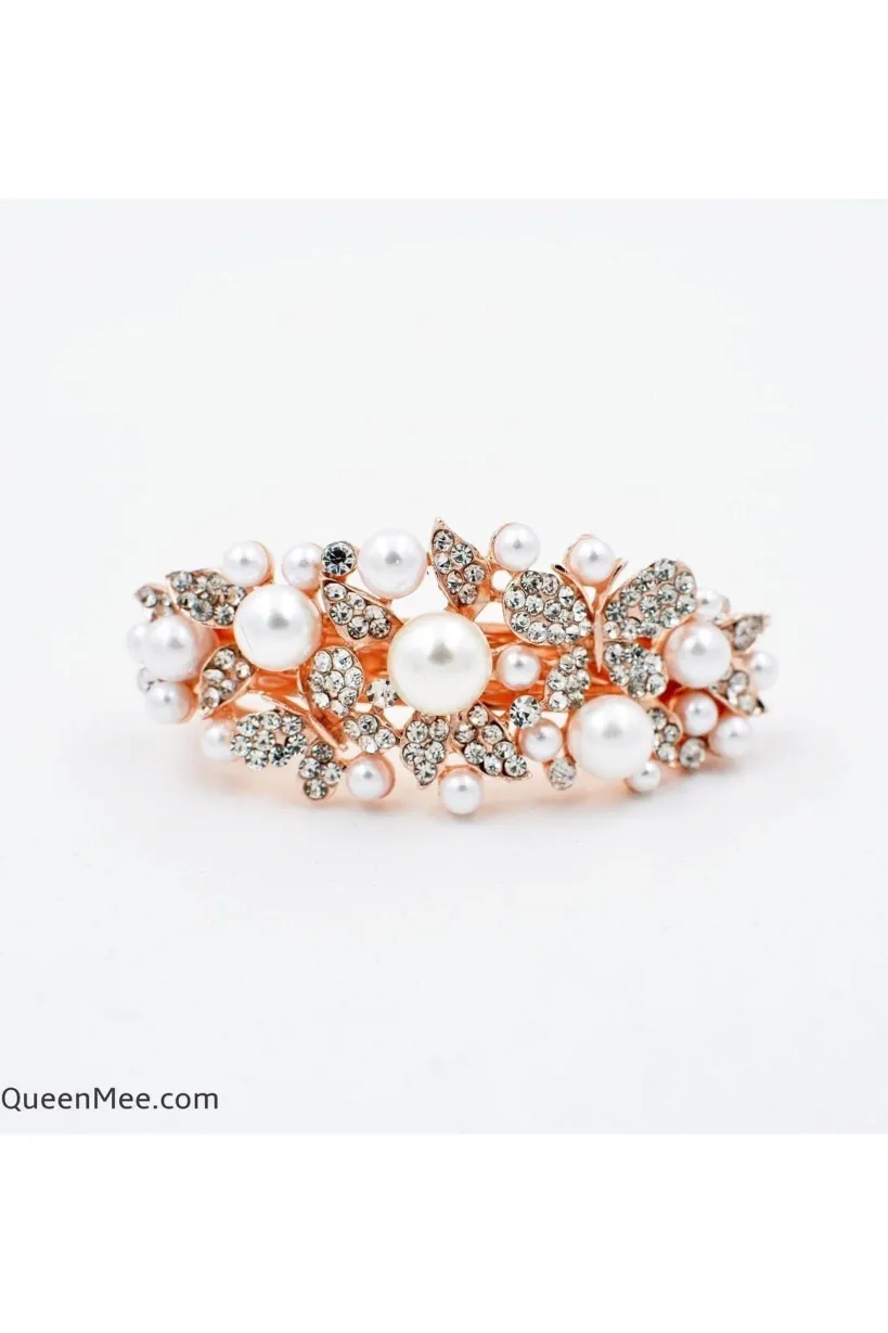 Pearl Hair Clip With Crystal by QueenMee Accessories