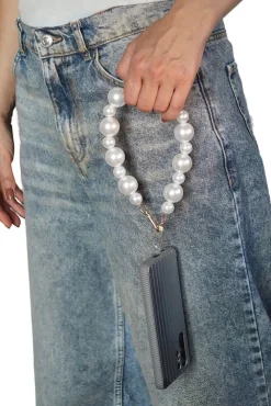 Pearl Phone Strap - White by Goddiva Accessories