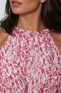 Pink Abstract Print Halterneck Maxi Dress by Aftershock London