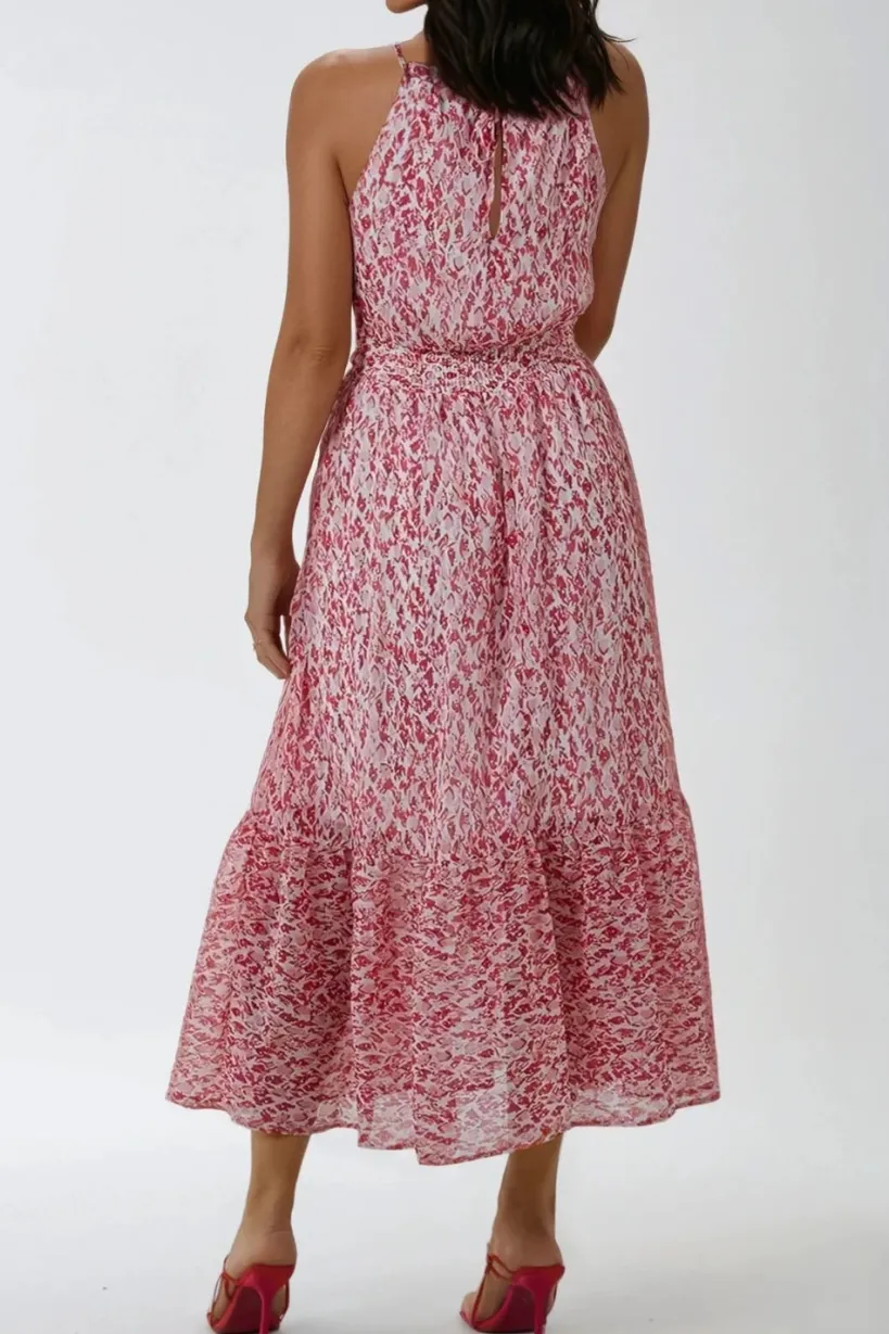 Pink Abstract Print Halterneck Maxi Dress by Aftershock London