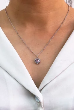 Pink Crystal Heart Pendant Necklace In Silver - Gift Boxed by SVNX