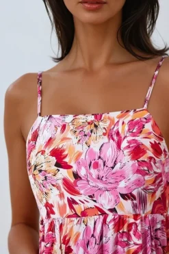 Pink Floral Cami Midi Dress With Cut Out Back by Aftershock London