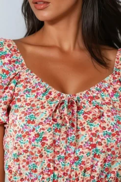 Pink Floral Sweetheart Neckline Playsuit by Aftershock London