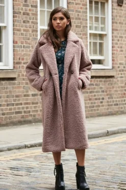 Pink Longline Fur Teddy Coat by Double Second