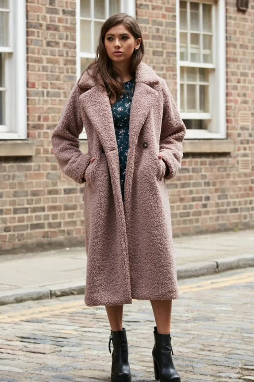 Pink Longline Fur Teddy Coat by Double Second