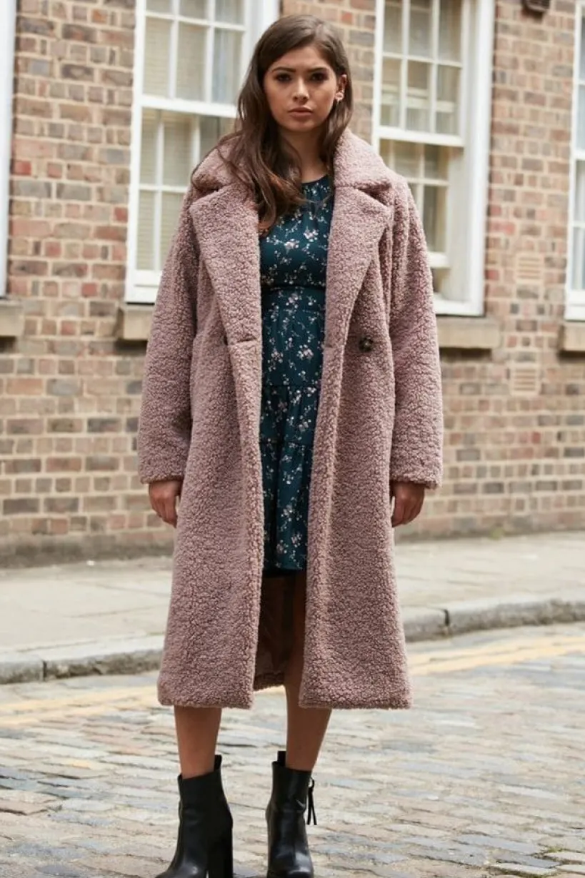 Pink Longline Fur Teddy Coat by Double Second