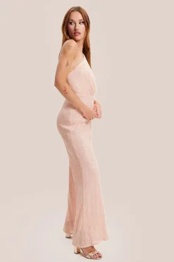 Pink Sequin Jersey One Shoulder Jumpsuit by Liquorish
