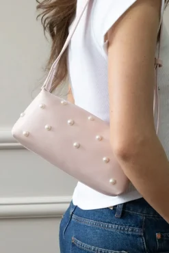 Pink Shoulder Bag With Pearl Studs by SVNX