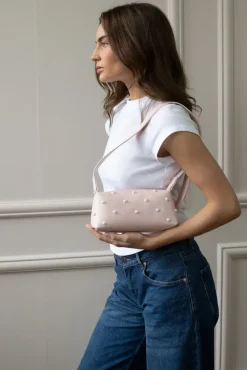 Pink Shoulder Bag With Pearl Studs by SVNX