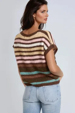 Pink Striped Knitted Vest Cardigan by Aftershock London