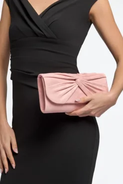 Pink Suede Clutch Bag With Knot Detail by Aftershock London