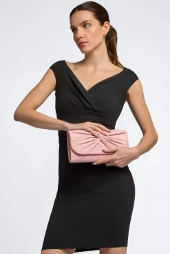 Pink Suede Clutch Bag With Knot Detail by Aftershock London