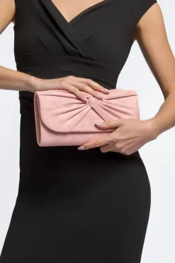 Pink Suede Clutch Bag With Knot Detail by Aftershock London
