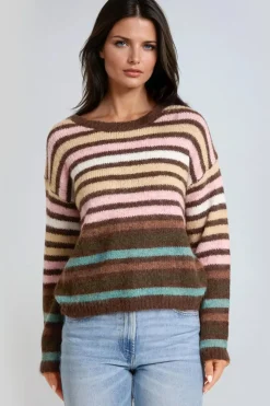 Pink Wool Blend Striped Knitted Jumper by Aftershock London