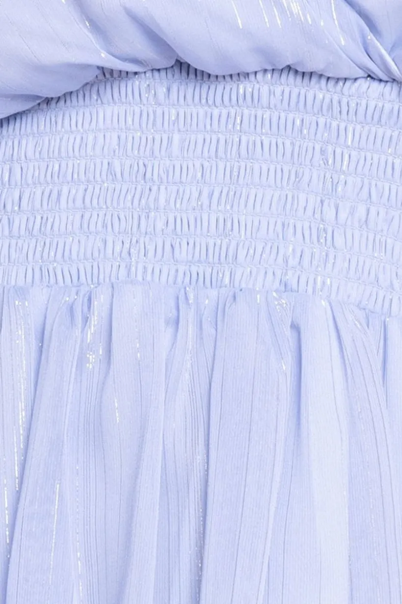 Plain Lurex Chiffon Tiered Midi Dress - Light Blue by Goddiva Plus