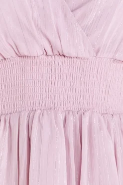 Plain Lurex Chiffon Tiered Dress - Pink by Goddiva