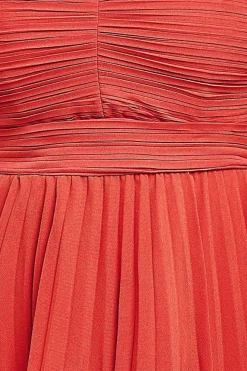 Pleated Bandeau Bodice Chiffon Tiered Midi - Orange by Goddiva