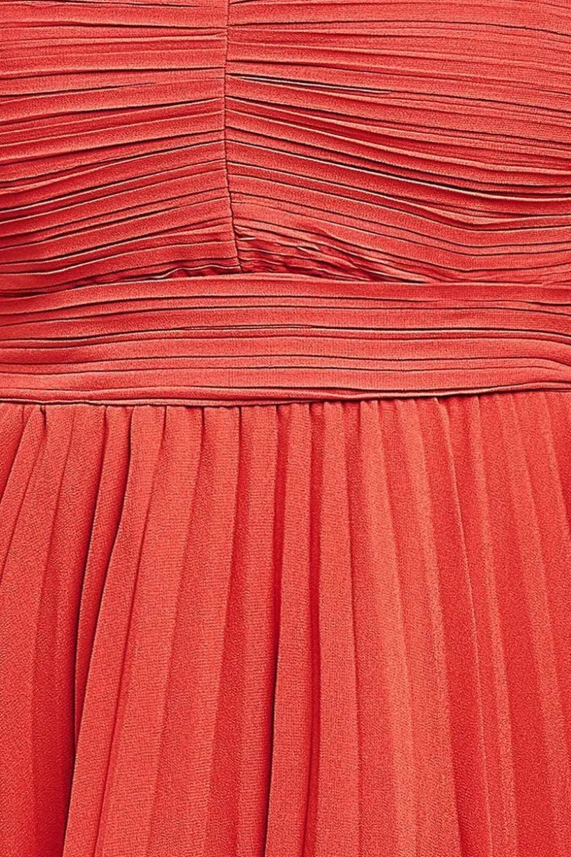 Pleated Bandeau Bodice Chiffon Tiered Midi - Orange by Goddiva