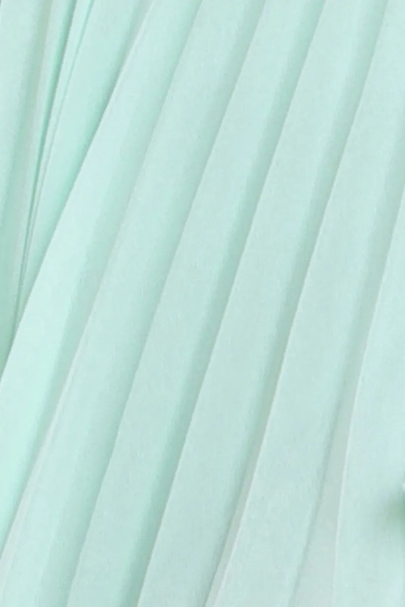 Pleated Bardot High Low Tier Chiffon Midaxi Dress - Mint Green by Goddiva