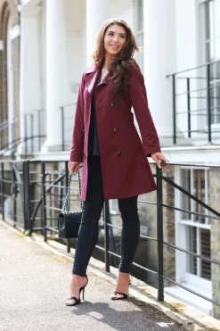 Plum Fitted Trench Coat by Double Second