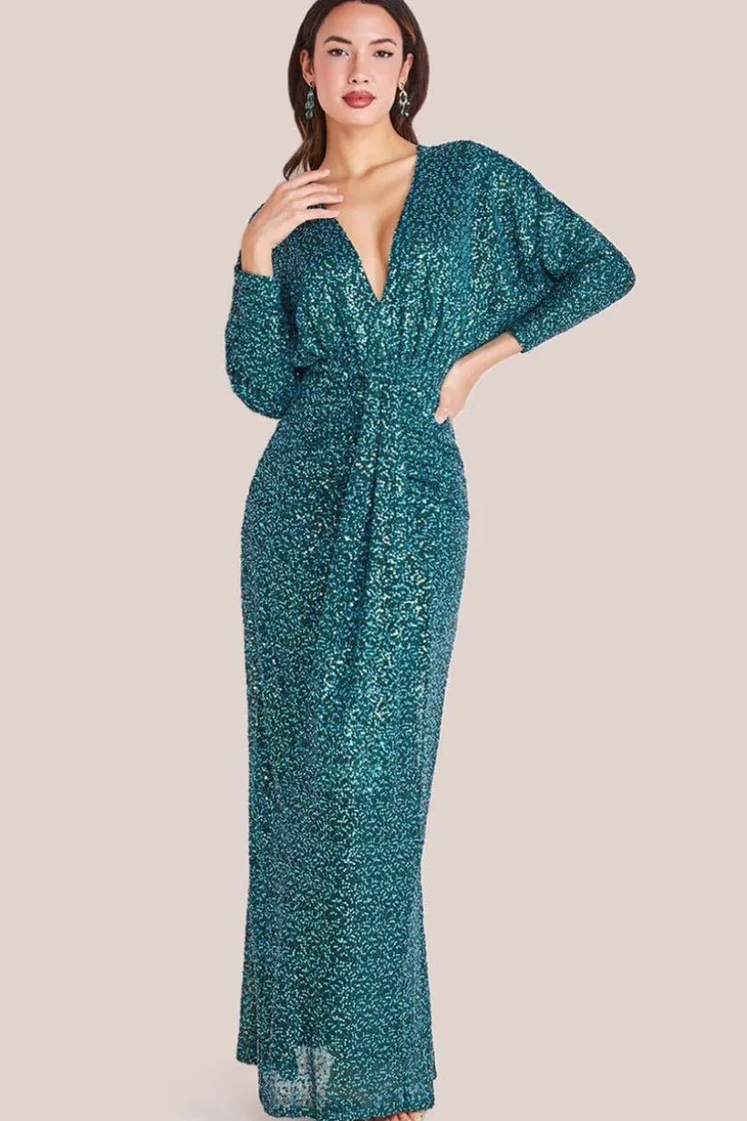 Plunge V-Neck Sequin Maxi - Emerald Green by Goddiva