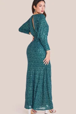Plunge V-Neck Sequin Maxi - Emerald Green by Goddiva