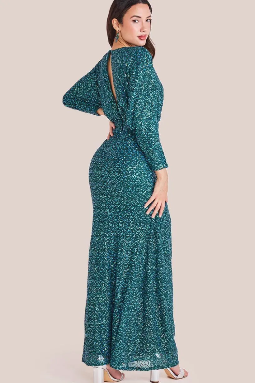 Plunge V-Neck Sequin Maxi - Emerald Green by Goddiva