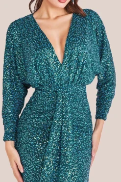 Plunge V-Neck Sequin Maxi - Emerald Green by Goddiva
