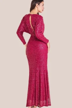 Plunge V-Neck Sequin Maxi - Burgundy by Goddiva