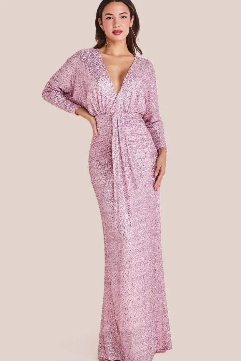 Plunge V-Neck Sequin Maxi - Blush by Goddiva