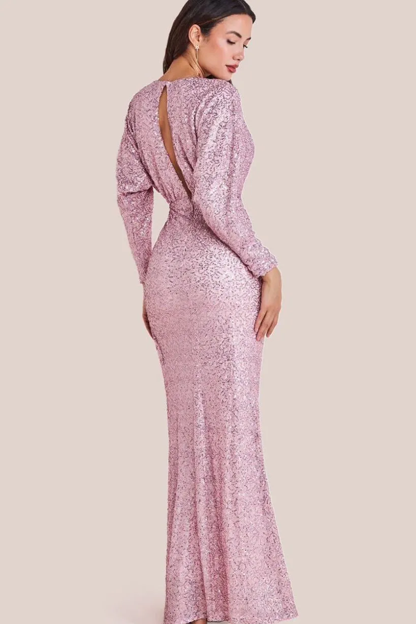 Plunge V-Neck Sequin Maxi - Blush by Goddiva
