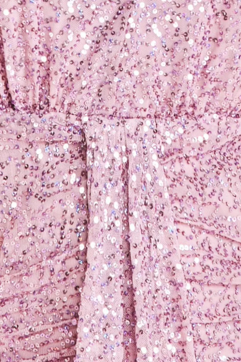 Plunge V-Neck Sequin Maxi - Blush by Goddiva