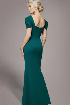 Plunging Neck Pleated Sleeves Scuba Maxi Dress - Emerald Green by Goddiva