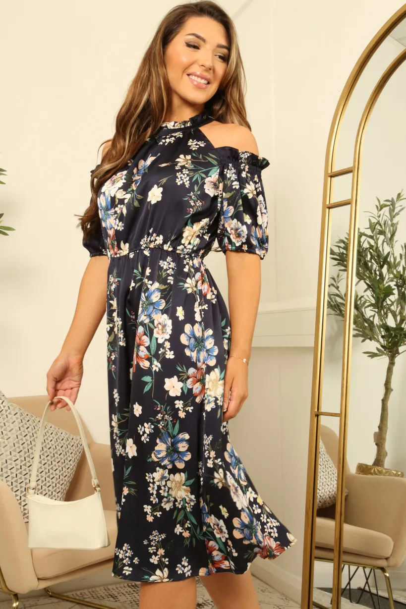 Printed Cold Shoulder Floral Dress by Double Second