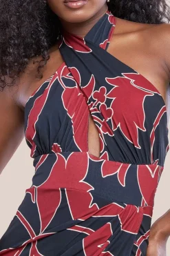 Printed Crossover Maxi Dress - Black by Goddiva