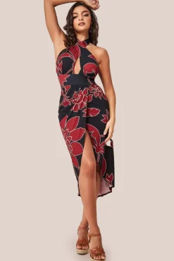 Printed Crossover Midi - Black by Goddiva