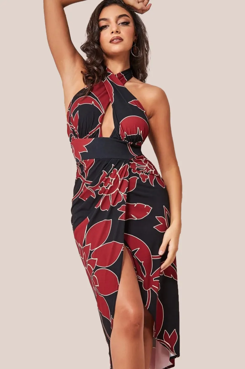 Printed Crossover Midi - Black by Goddiva