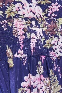 Printed Lurex Chiffon Long Sleeve Midi Dress - Navy by Goddiva
