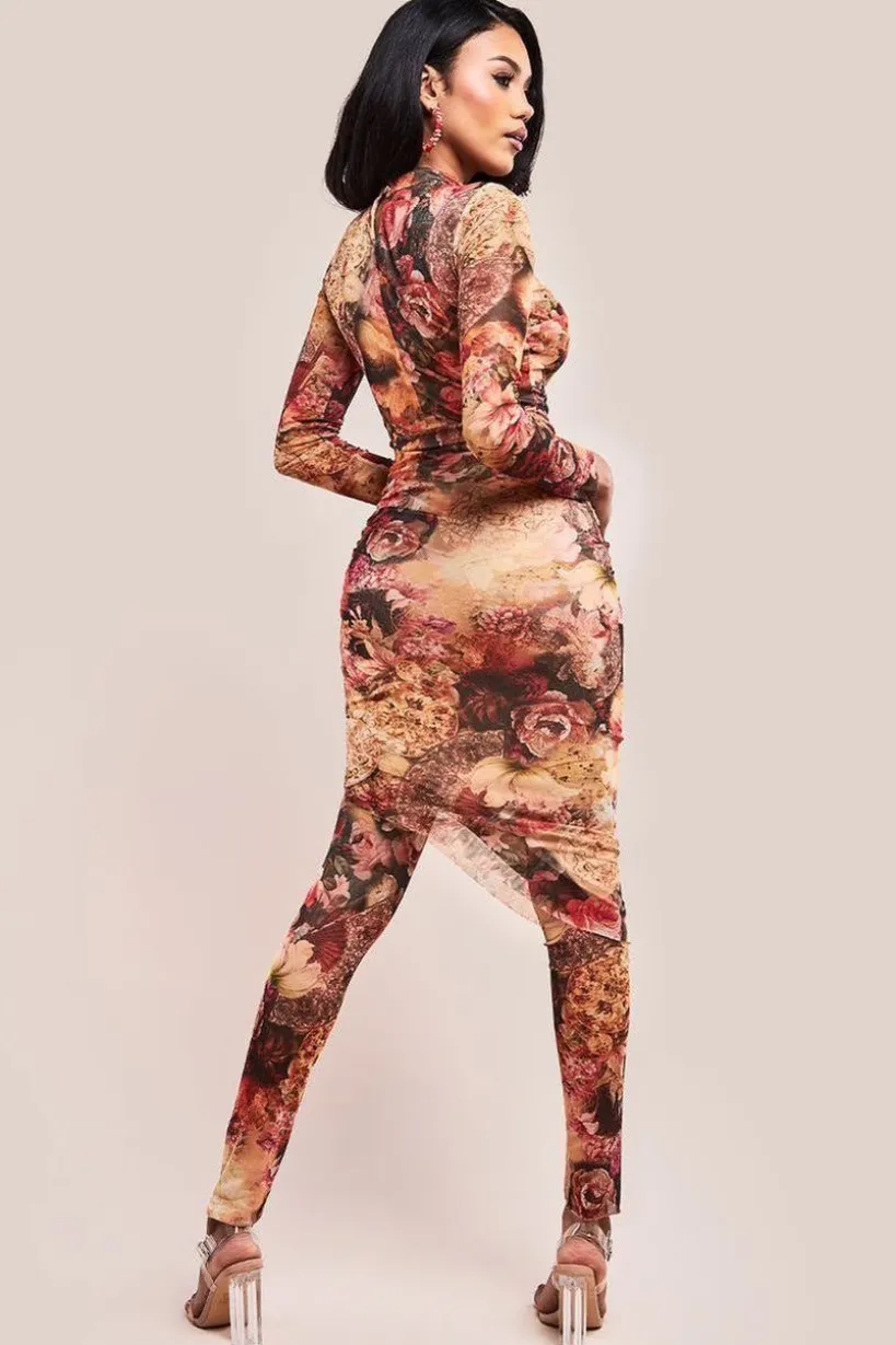 Printed Sheer Leggings - Orange by Goddiva