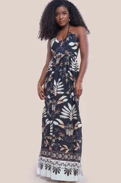 Printed Tie Back Maxi - Black by Goddiva