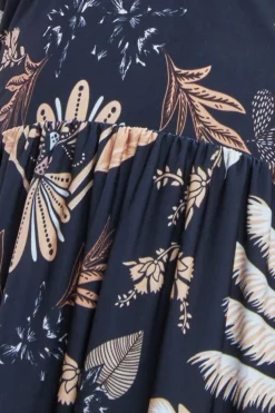 Printed Tie Back Maxi - Black by Goddiva