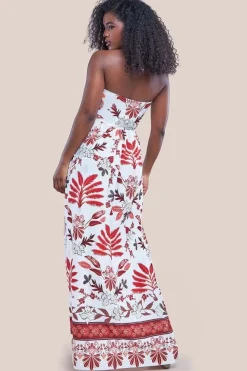 Printed Tie Back Maxi - Cream by Goddiva